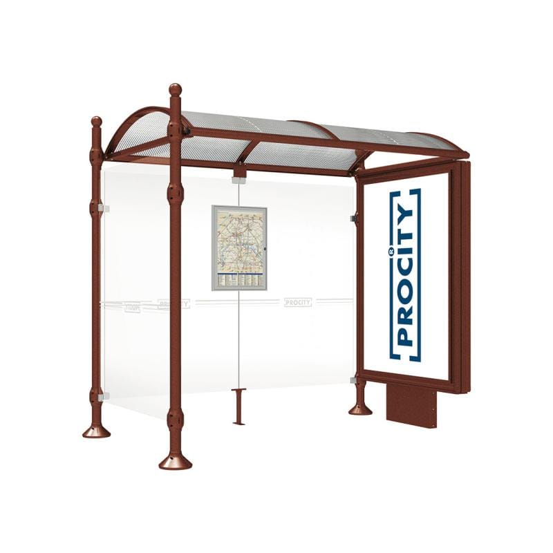 Cityscape Direct Province Sphere Bus Shelter 2500mm / Corten Effect / With lightbox and cladding