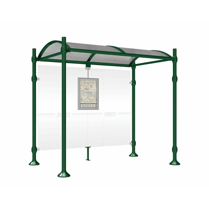 Cityscape Direct Province Brushed Steel Bus Shelter 2500mm / Green (RAL 6005) / No side cladding