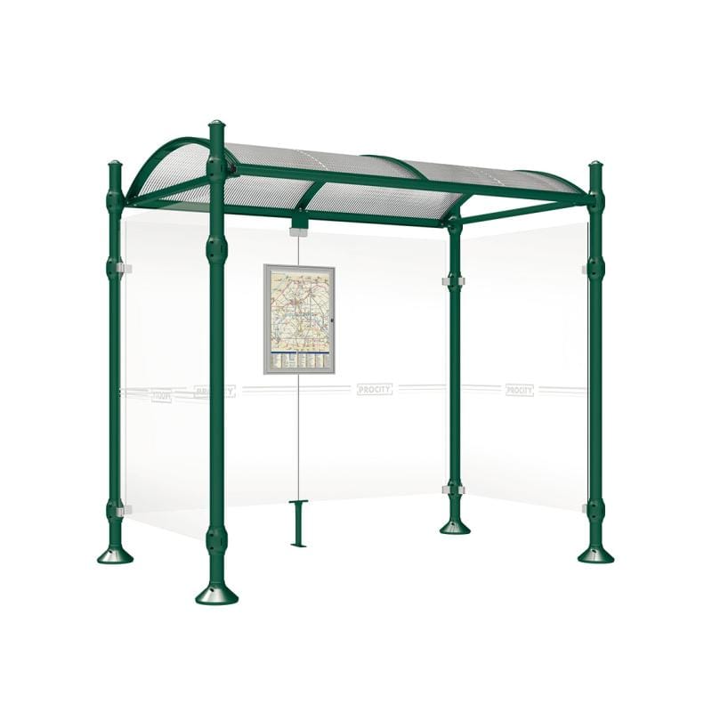 Cityscape Direct Province Agora Bus Shelter 2500mm / Green (RAL 6005) / With cladding on both sides