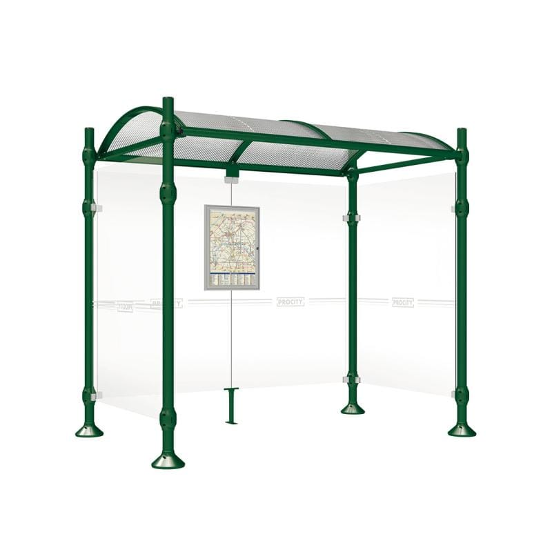 Cityscape Direct Province Brushed Steel Bus Shelter 2500mm / Green (RAL 6005) / With cladding on both sides