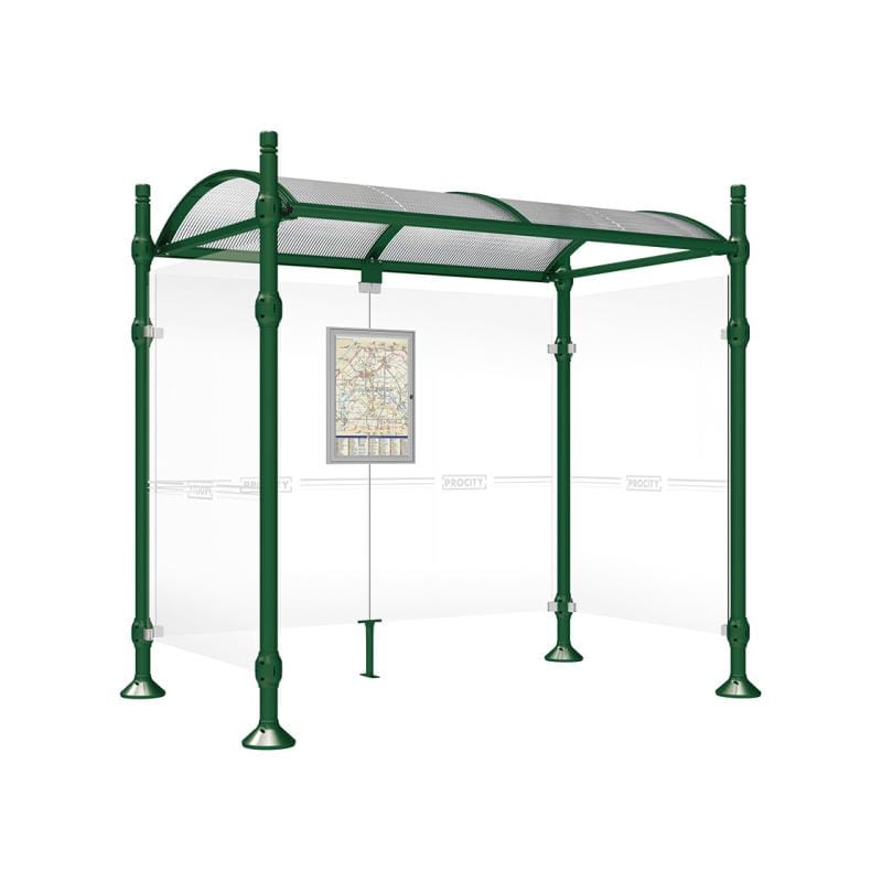 Cityscape Direct Province City Bus Shelter 2500mm / Green (RAL 6005) / With cladding on both sides