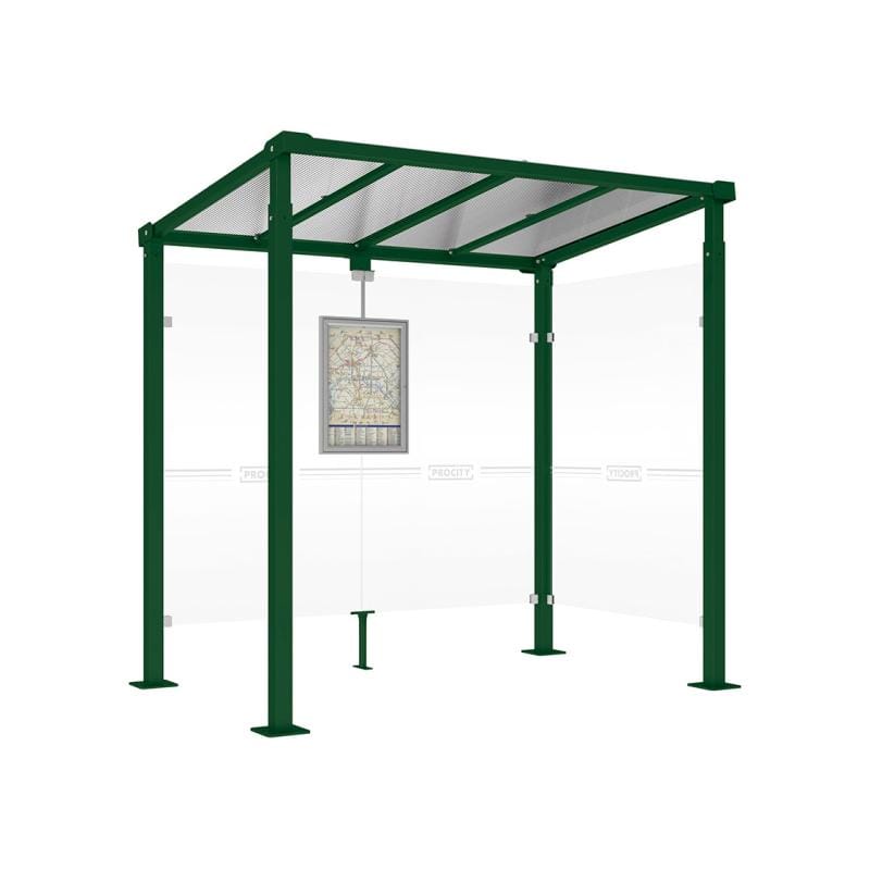 Cityscape Direct Milan Bus Shelter 2500mm / Green (RAL 6005) / With cladding on one side