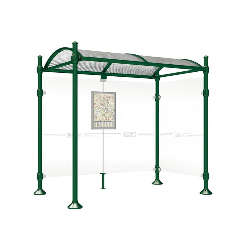 Cityscape Direct Province Agora Bus Shelter 2500mm / Green (RAL 6005) / With cladding on one side