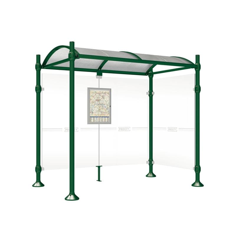Cityscape Direct Province Brushed Steel Bus Shelter 2500mm / Green (RAL 6005) / With cladding on one side