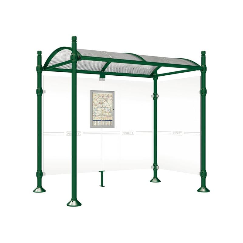 Cityscape Direct Province City Bus Shelter 2500mm / Green (RAL 6005) / With cladding on one side