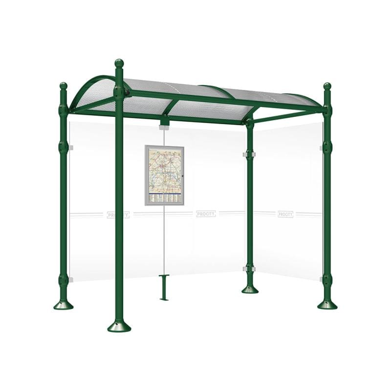 Cityscape Direct Province Sphere Bus Shelter 2500mm / Green (RAL 6005) / With cladding on one side
