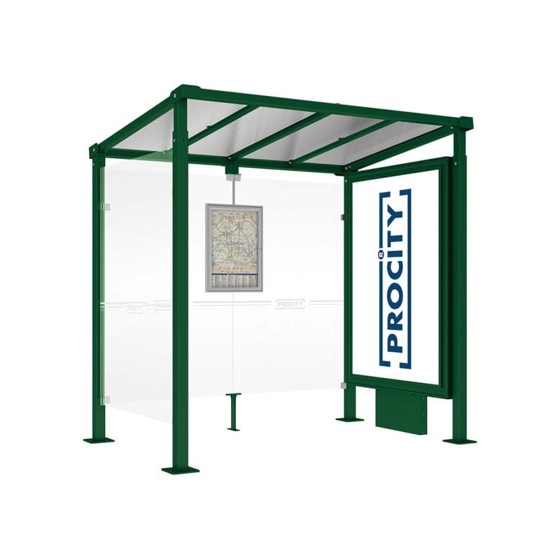 Cityscape Direct Milan Bus Shelter 2500mm / Green (RAL 6005) / With lightbox and cladding
