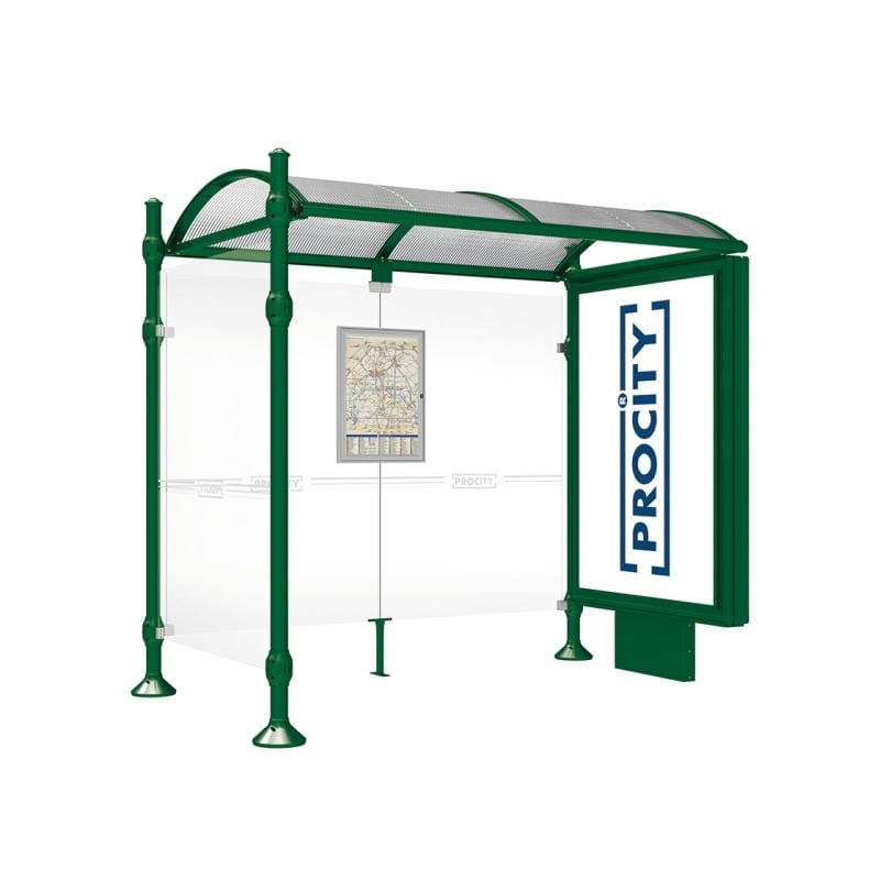 Cityscape Direct Province Agora Bus Shelter 2500mm / Green (RAL 6005) / With lightbox and cladding