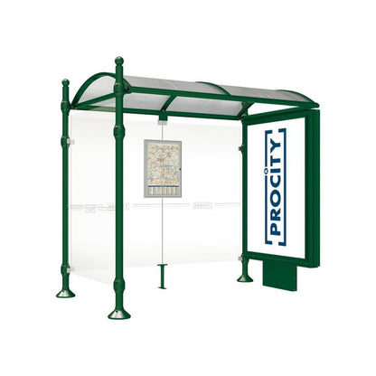 Cityscape Direct Province Sphere Bus Shelter 2500mm / Green (RAL 6005) / With lightbox and cladding