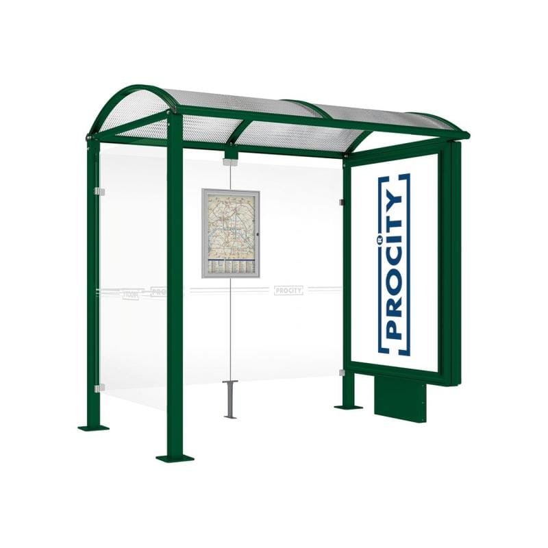 Cityscape Direct Voute Bus Shelter 2500mm / Green (RAL 6005) / With lightbox and cladding