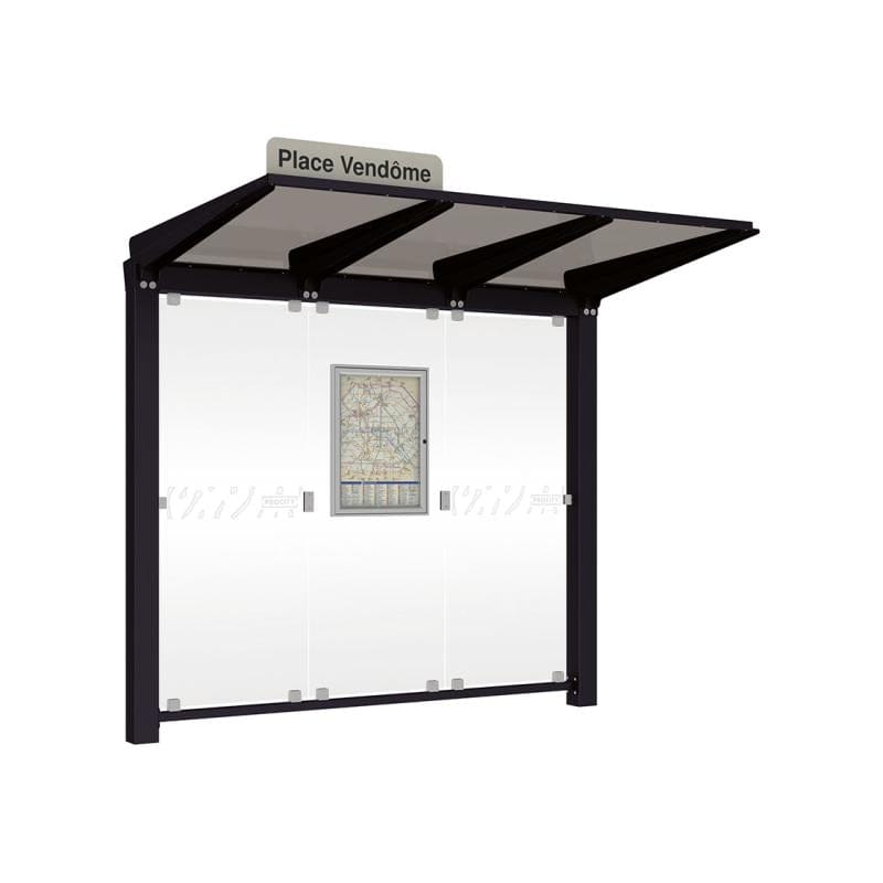 Cityscape Direct Venice Bus Shelter 2500mm length / Black (RAL 9005) / No Side Cladding