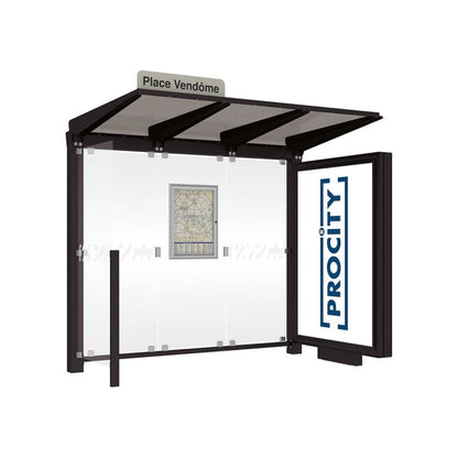 Cityscape Direct Venice Bus Shelter 2500mm length / Black (RAL 9005) / with Advertising Board