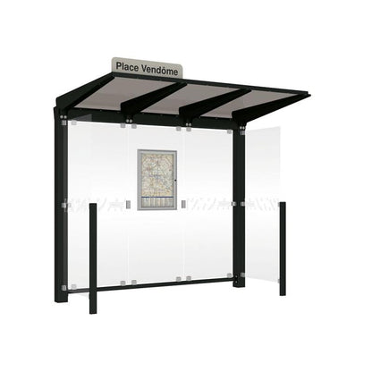 Cityscape Direct Venice Bus Shelter 2500mm length / Black (RAL 9005) / With Side Cladding