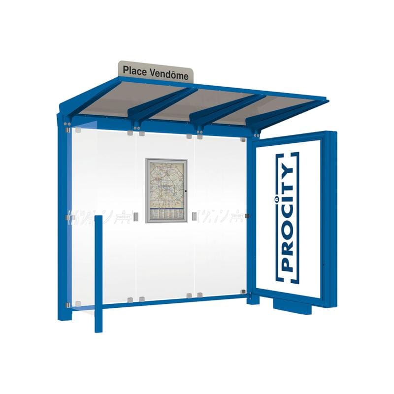 Cityscape Direct Venice Bus Shelter 2500mm length / Blue (RAL 5010) / with Advertising Board