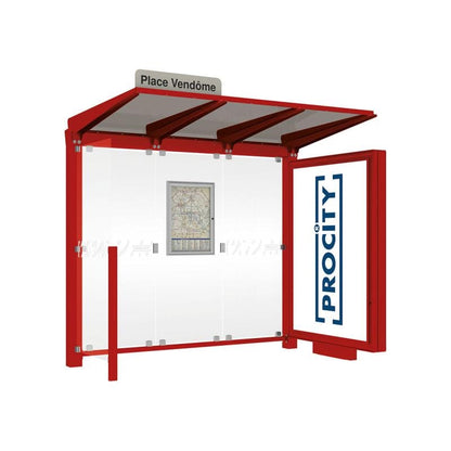 Cityscape Direct Venice Bus Shelter 2500mm length / Burgundy (RAL 3004) / with Advertising Board
