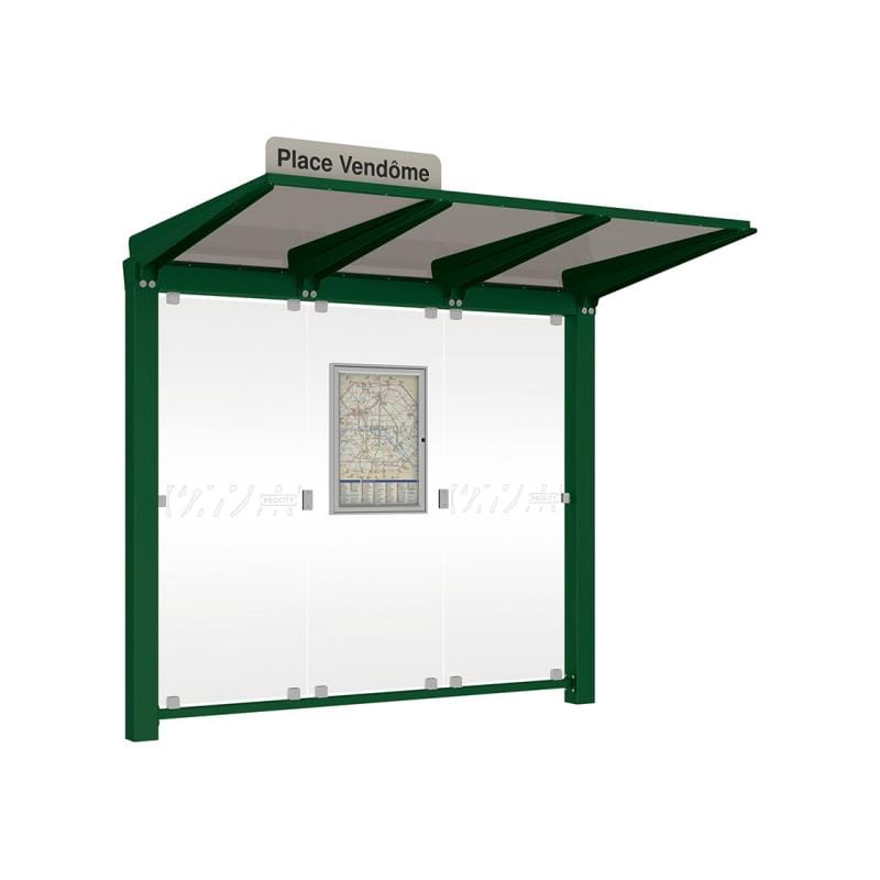 Cityscape Direct Venice Bus Shelter 2500mm length / Green (RAL 6005) / No Side Cladding