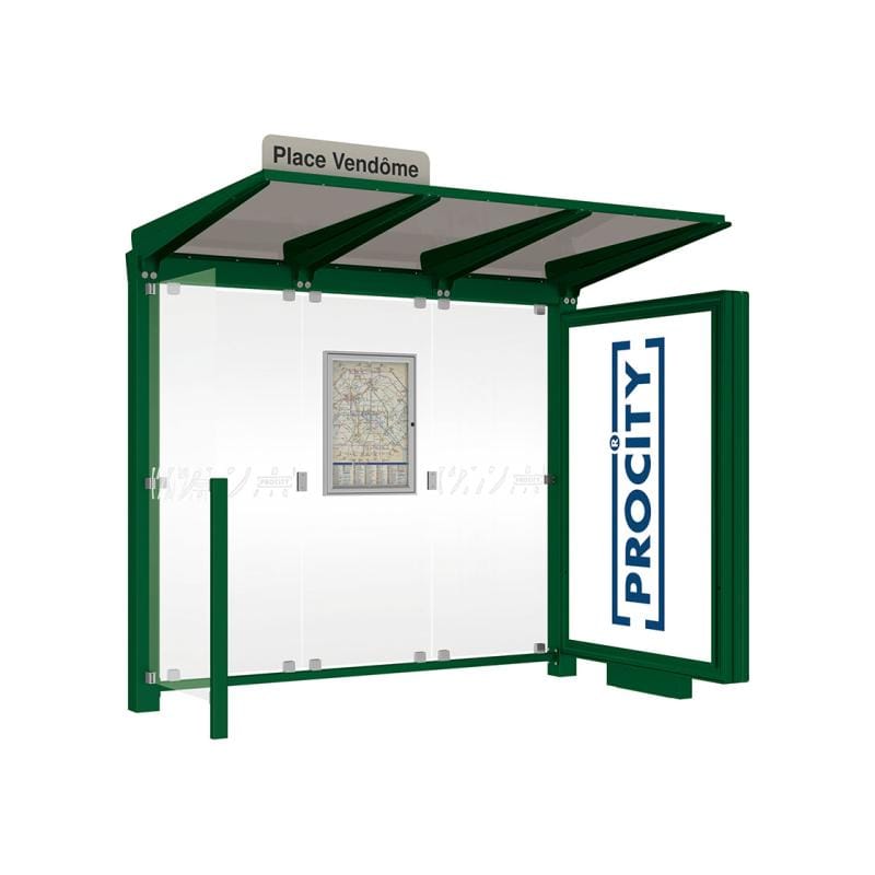 Cityscape Direct Venice Bus Shelter 2500mm length / Green (RAL 6005) / with Advertising Board