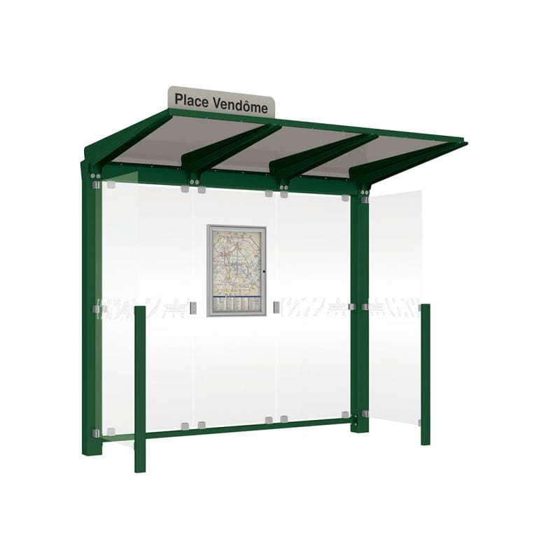 Cityscape Direct Venice Bus Shelter 2500mm length / Green (RAL 6005) / With Side Cladding