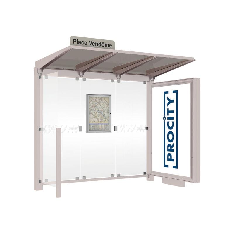 Cityscape Direct Venice Bus Shelter 2500mm length / Light Grey (RAL 7044) / with Advertising Board