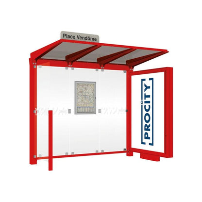 Cityscape Direct Venice Bus Shelter 2500mm length / Red (RAL 3020) / with Advertising Board