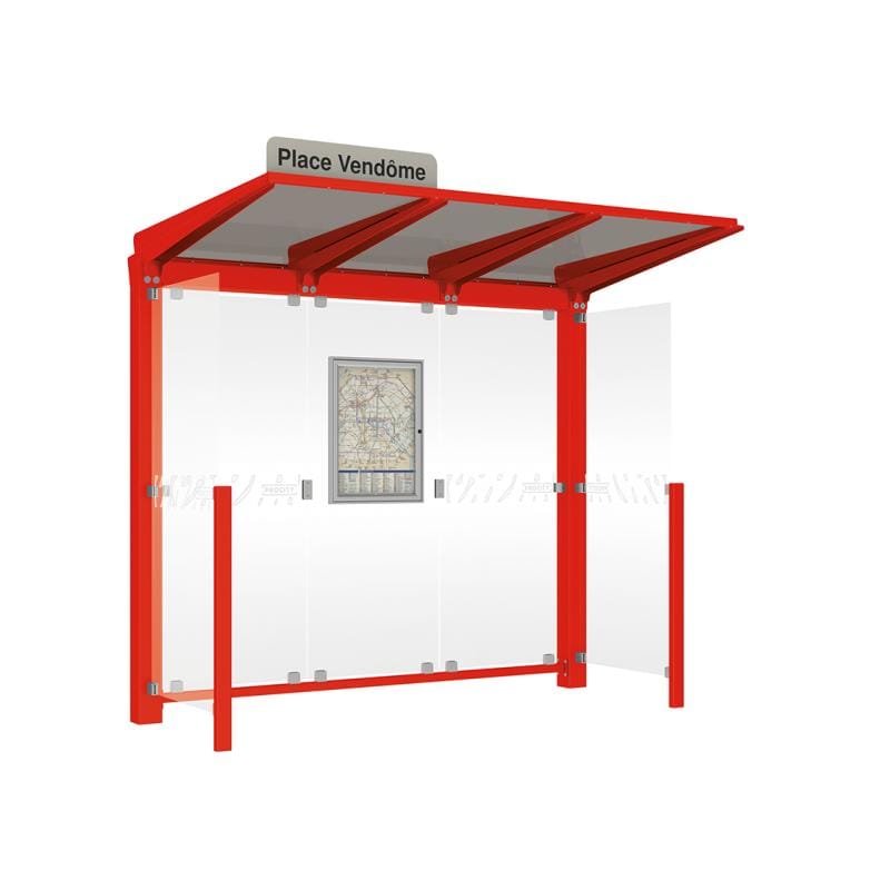 Cityscape Direct Venice Bus Shelter 2500mm length / Red (RAL 3020) / With Side Cladding