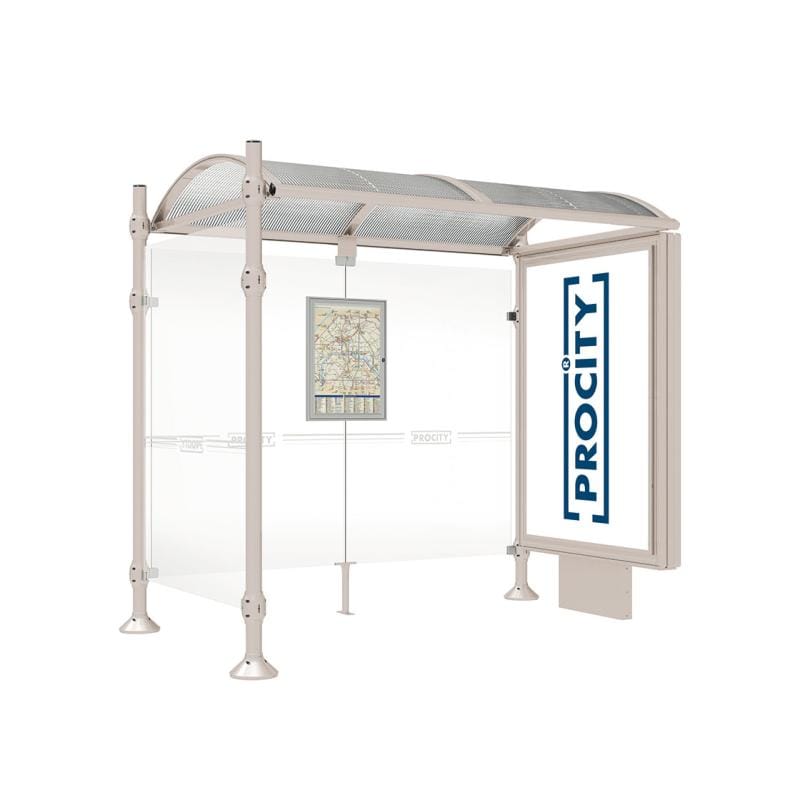 Cityscape Direct Province Brushed Steel Bus Shelter 2500mm / Light Grey (RAL 7044) / With lightbox and cladding