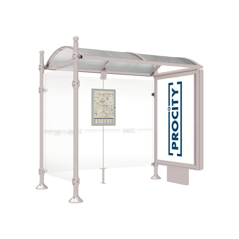 Cityscape Direct Province Sphere Bus Shelter 2500mm / Light Grey (RAL 7044) / With lightbox and cladding