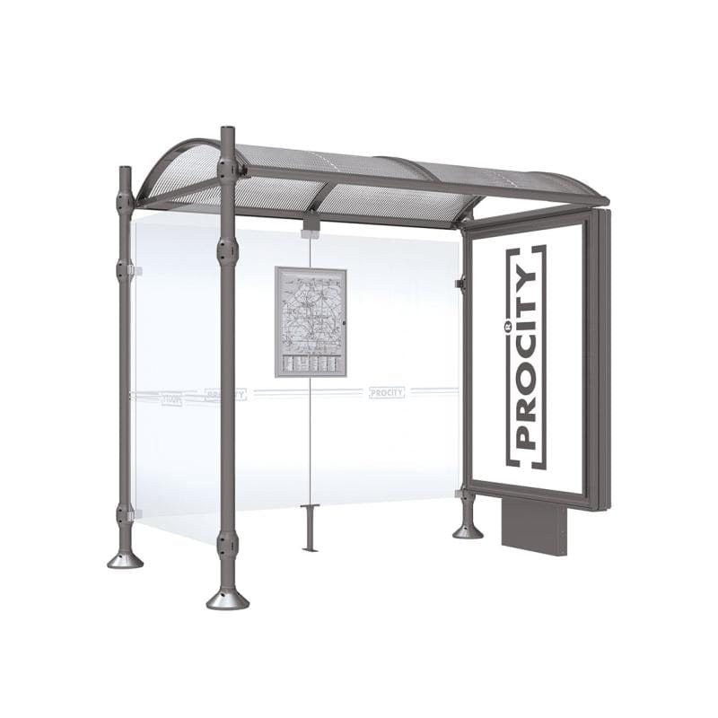 Cityscape Direct Province Brushed Steel Bus Shelter 2500mm / Procity Grey / With lightbox and cladding