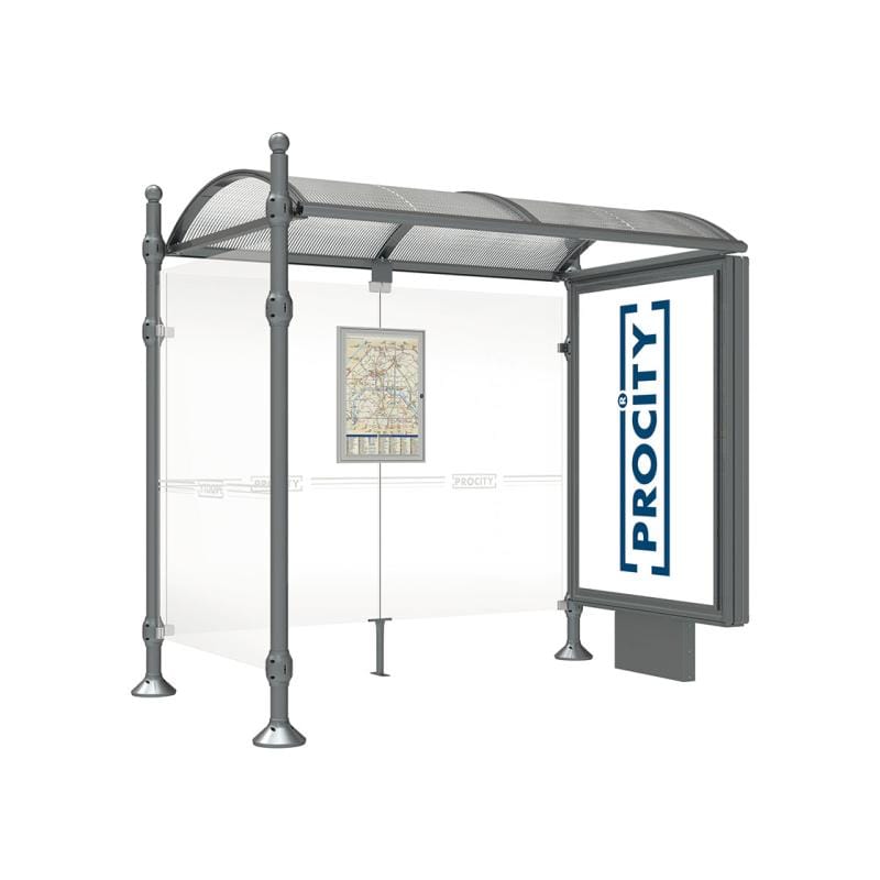 Cityscape Direct Province Sphere Bus Shelter 2500mm / Procity Grey / With lightbox and cladding