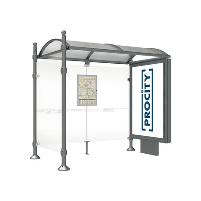 Cityscape Direct Province Sphere Bus Shelter 2500mm / Procity Grey / With lightbox and cladding