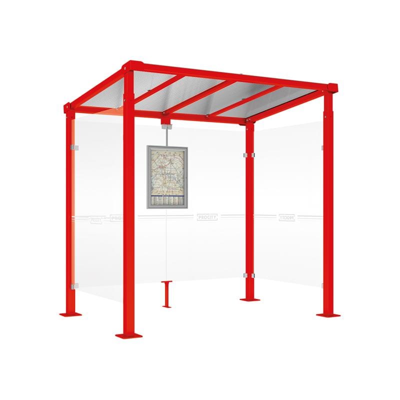 Cityscape Direct Milan Bus Shelter 2500mm / Red (RAL 3020) / With cladding on both sides