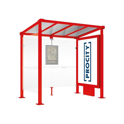 Cityscape Direct Milan Bus Shelter 2500mm / Red (RAL 3020) / With lightbox and cladding