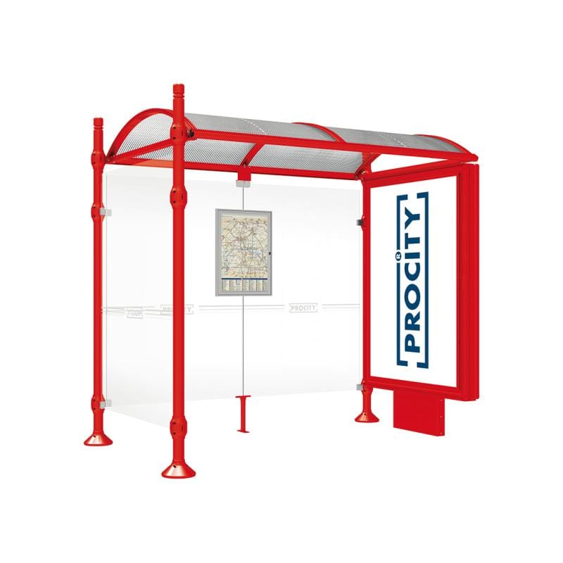 Cityscape Direct Province City Bus Shelter 2500mm / Red (RAL 3020) / With lightbox and cladding