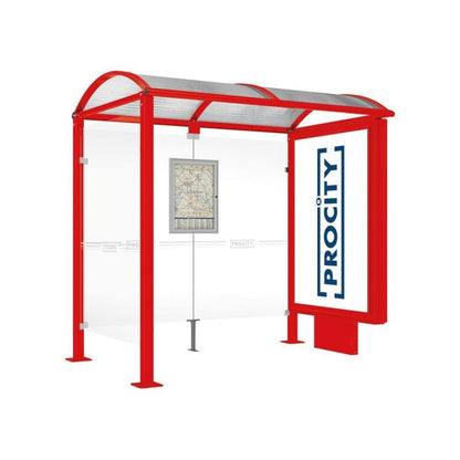 Cityscape Direct Voute Bus Shelter 2500mm / Red (RAL 3020) / With lightbox and cladding