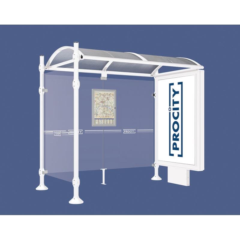 Cityscape Direct Province Brushed Steel Bus Shelter 2500mm / White (RAL 9010) / With lightbox and cladding
