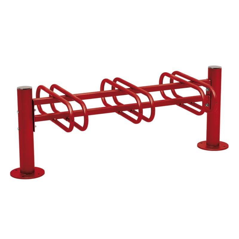 Cityscape Direct Province Bicycle Rack - Double Sided 3 Spaces / Burgundy (RAL 3004) / Brushed Steel