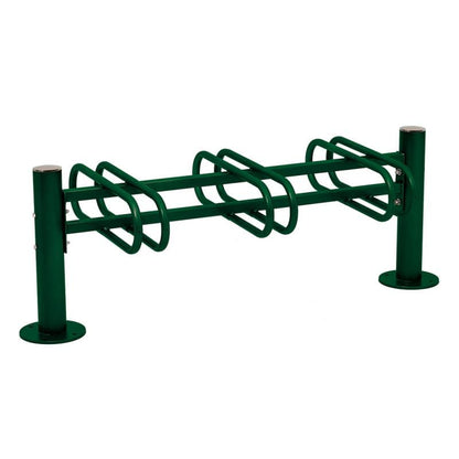 Cityscape Direct Province Bicycle Rack - Double Sided 3 Spaces / Green (RAL 6005) / Brushed Steel