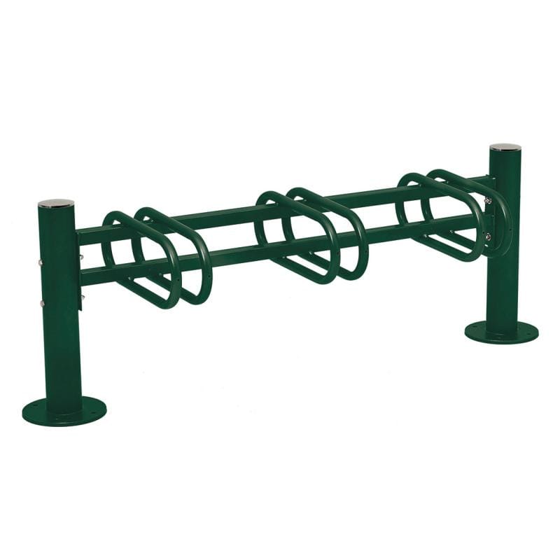 Cityscape Direct Province Bicycle Rack - Single Sided 3 Spaces / Green (RAL 6005) / Brushed Steel