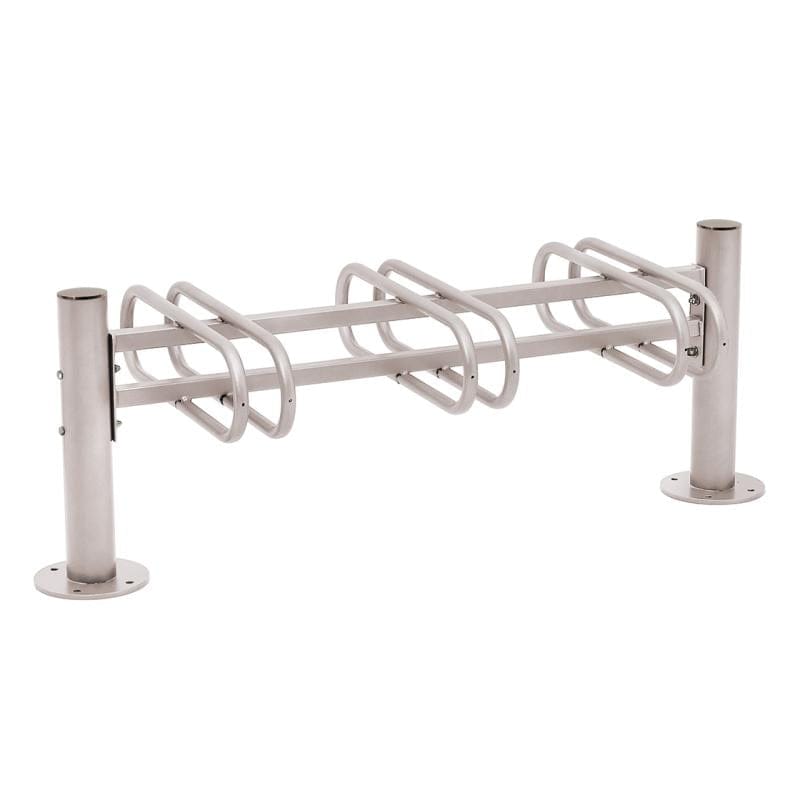 Cityscape Direct Province Bicycle Rack - Double Sided 3 Spaces / Light Grey (RAL 7044) / Brushed Steel