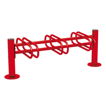 Cityscape Direct Province Bicycle Rack - Double Sided 3 Spaces / Red (RAL 3020) / Brushed Steel