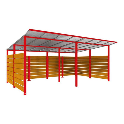 Cityscape Direct Modulo Wheelie Bin Enclosure (5000mm Wide) 3400mm / Light Oak / Red (RAL 3020)