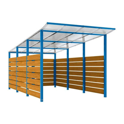 Cityscape Direct Modulo Wheelie Bin Enclosure (2500mm Wide) 4800mm / Light Oak / Blue (RAL 5010)