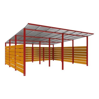 Cityscape Direct Modulo Wheelie Bin Enclosure (5000mm Wide) 4800mm / Light Oak / Burgundy (RAL 3004)
