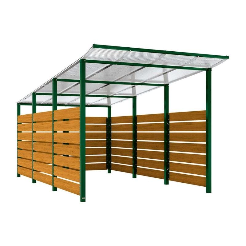 Cityscape Direct Modulo Wheelie Bin Enclosure (2500mm Wide) 4800mm / Light Oak / Green (RAL 6005)