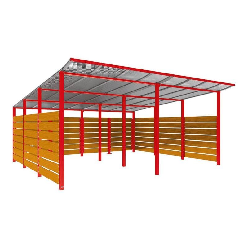 Cityscape Direct Modulo Wheelie Bin Enclosure (5000mm Wide) 4800mm / Light Oak / Red (RAL 3020)