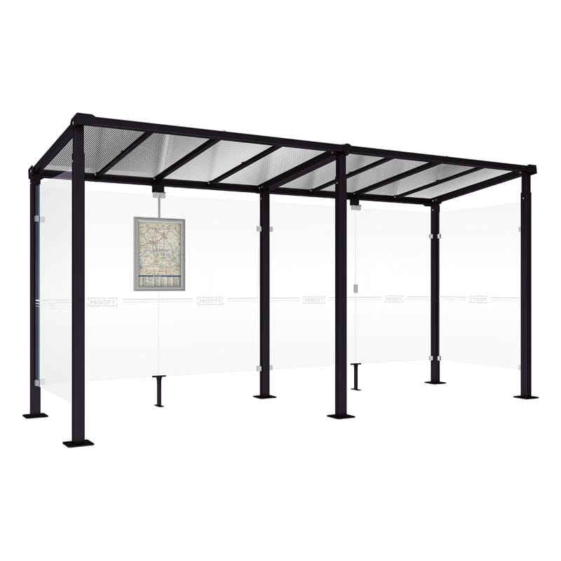 Cityscape Direct Milan Bus Shelter 5000mm / Black (RAL 9005) / With cladding on both sides