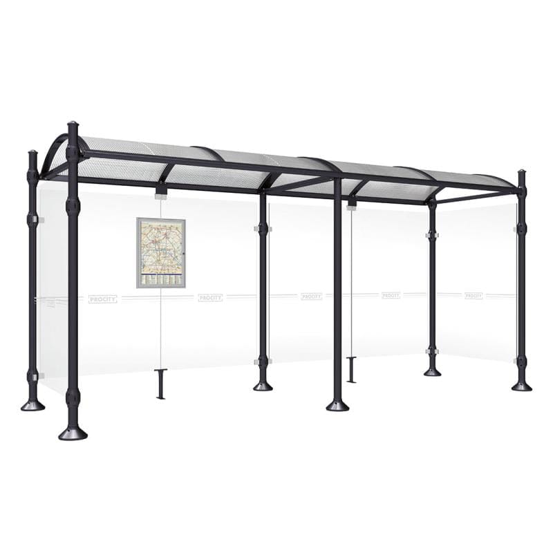 Cityscape Direct Province Agora Bus Shelter 5000mm / Black (RAL 9005) / With cladding on both sides