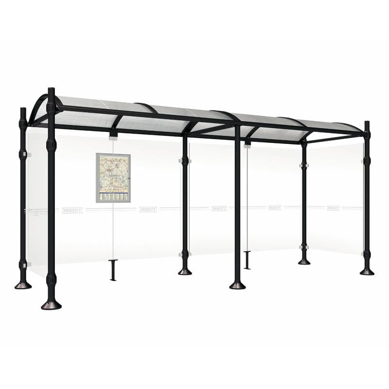 Cityscape Direct Province Brushed Steel Bus Shelter 5000mm / Black (RAL 9005) / With cladding on both sides
