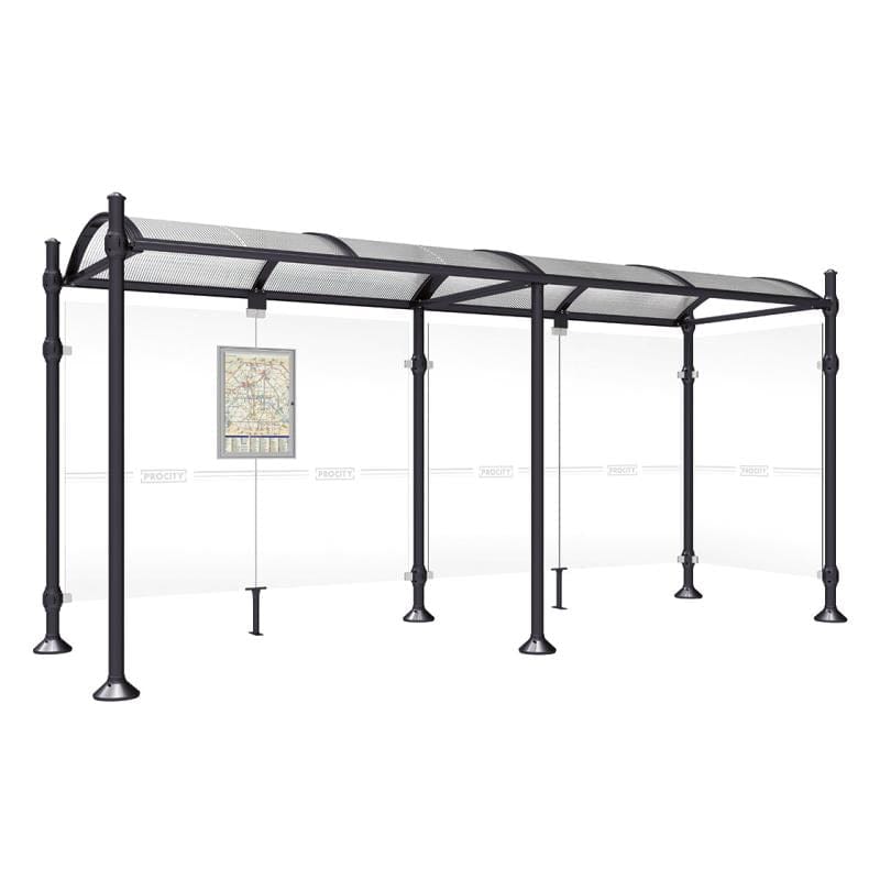 Cityscape Direct Province Agora Bus Shelter 5000mm / Black (RAL 9005) / With cladding on one side