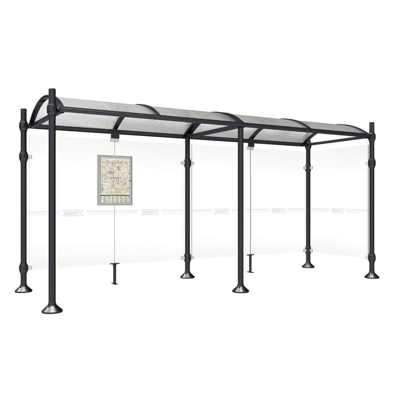 Cityscape Direct Province Brushed Steel Bus Shelter 5000mm / Black (RAL 9005) / With cladding on one side